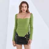 Black Slim Sweater For Women Square Collar Long Sleeve Side Split Knitted Pullover Female 2022 New