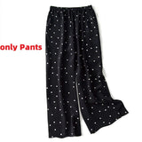 black polka dot chiffon two-piece set outifits top and pants women 2022 new summer Korean wide-leg pants light