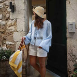 Temperament V-Neck Women's Clothing New Fashion Pure Color Loose Long-Sleeved T-Shirt