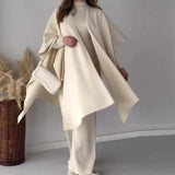 2025 New Solid Color Retro Base Knitted Bat Shirt Shawl Three Sets Of