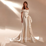 Graduation party dress gift Charming Sleeveless Mermaid Wedding Dresses Satin Off Shoulder Detachable Bow Bridal Gowns 2021 Vestidos De