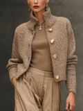 2025 New Jacket High-Neck Button Knitted Sweater Temperament Short Cardigan