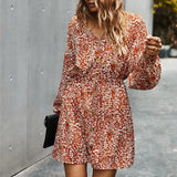 2020 Bohemian Floral Print Dress Women Sexy Deep V Neck Long Sleeve Beach Dress Elegant Party Mini Dresses