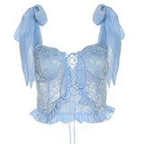 Pure Summer Baby Blue Ruffle Crop Top-Outfit