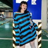 Punk Gothic Sweater Emo Tops E-girls Mall Goth Pullovers Y2k Harajuku Grunge Clothes Alt Dark Aesthetic Striped