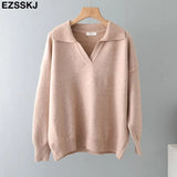 polo collar Autumn Winter Sweater pullovers Women 2021 loose thick cashmere Sweater Pullover women oversize sweater