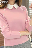 2023 New Doll Collar Sweater Women Contrast Color Patchwork Pullover Long Sleeve Fashion Bottoming Sweaters Jumper