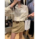 High-End Lace Pocket Design Shirt Women Spring New High-Waisted Work Clothes Half Short Skirt