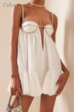 Fashion Women's Dress Slash Neck Sleeveless Backless Spliced Drilling Chain Flounce White Dresses Summer 2023 New