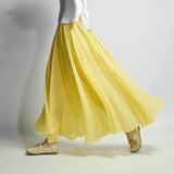 Elegant High Waist Linen Maxi Skirt 2020 Summer Ladies Casual Elastic Waist 2 Layers Skirts saia