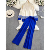Version Of Casual Fashion Knitting Suit Women's Autumn And Winter Loose Long Sleeves Bumper Tops High Waist Thin Legs Long
