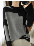 Winter Clothes Women Fashion Tops 2022 Round Neck Knitting Color Matching Long Sleeve Top Oversized Sweater Women
