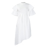 Women's 2025 Summer New Double-Layered Lotus Leaf Sleeves Pure-Colored Dress