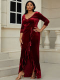 Size Ruffled Three-Quarter Sleeve High-Low Velvet