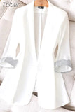 Women's Casual Design 3/4 Sleeve Outerwear Single Button Elegant Streetwear All-match Summer Autumn Thin