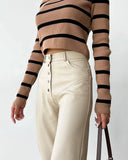 Toloer Women's Fall / Winter 2024 High-Waisted Leather Patchwork Trousers For Women's Casual Pants Leather Pants-Outfit