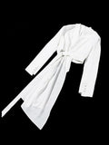 2023 New Spring Autumn V-collar Long Sleeve White Button Belt Spliced Irregular Jacket Women Coat Fashion Tide
