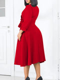Women's Dress 2025 New Fashion Temperament Pure Color V Collar Folds High Waist Big Dress Dress