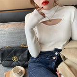 Collar Sweater Bottomed Women's New Autumn And Winter Long-Sleeved High-End Windwear Inside The Collar Knitting