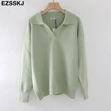 polo collar Autumn Winter Sweater pullovers Women 2021 loose thick cashmere Sweater Pullover women oversize sweater
