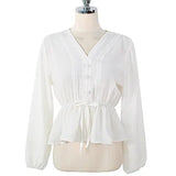 White Blouse Sashes Casual Woman Clothes 2022 Fall Lace Long Sleeve Shirt Women Blouses Shirts Chemisier