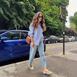 New Women's Simple Fashion Casual Loose Collar Single Buckle Long-Sleeved Shirt