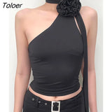 Sexy 3D Flowers Women Camis Sleeveless Backless Multi-Ways Bandage Slim Crop Tops Female Black Vest