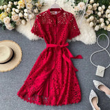 Retro Famous Style Temperament Dress Heart Lace Short-Sleeved Dress Women's Summer