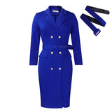 New Temperament Commuter OL Suit Collar Solid Color Double Buckle Large African