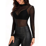 Mesh Top y2k Clothing Women Gothic Punk Clothes Sheer See Through Turtleneck Long Sleeve T Shirt Sexy Tees Party