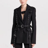 Toloer Sense Small Suit 2024 Spring New Fashion Temperament Willow Nail Decoration Waist Show Thin Suit Coat Female Suit-Outfit