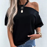 Shoulder O-neck Short Sleeve Women's Tshirt Loose Solid Ovesize Ladies Tshirts 2021 Fashion Casual Women Summer Clothes