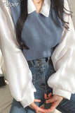 Blouses Women Chic Fake Two Thicked Shirts 2023 Blusas De Mujer Loose All-match Temperament Korean Tops Female