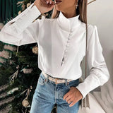 Office Lady Streetwear Shirts High Collar Spring Summer Long Puff Sleeve 2022 Fashion Blouses Buttons Up Women Casual