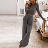 Women's Tracksuit Solid Basic Women T-shirt And Wide Leg Pants Loungewear Matching Sets Outfits Two Piece Set Jogging