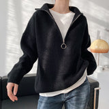 Women's Turtleneck Zipper Design Oversized Sweater Gray White Black High Neck Autumn Winter