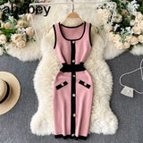 Women knit dress o neck slim sleeveless dresses summer short