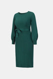 Neck Tie Waist Pleated Sweater