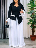 Women's 2025 Spring New Fashion Flare Sleeve Top Pressed Folded Leg Pants Set African