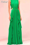Sleeveless Long Dress For Women Stand Collar Hollow Out High Waist Spliced Irregular Ruched Slim Solid Dresses Female