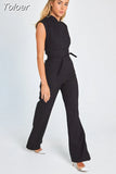 One Piece Women 2023 Summer Rompers Square Neck Plain Sleeveless Daily Casual Wide Leg Long Overalls Office