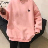 Harajuku Warm Fleece Sweatshirt Women Hoodies Street Loose Female Pullover Letter Embroidery Black Top M-XL
