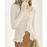 Sexy Irregular Pullovers Women V-neck Split Ruched Designer Knitted Sweater Ladies Elegant Slim Jumpers Autumn Chic