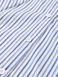 Fashion Women's Shirt V-neck Loose Single Breasted Lace Up Waist Blue Striped Irregular Blouse Summer 2023 New Tide