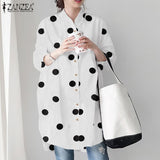ZANZEA Autumn Women Full Sleeved Blouse Buttons Down Baggy Shirt Loose Polka Dots printed Casual Fashion Retro Elegant