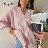 Casual v-neck short knitted sweaters women Autumn winter lantern sleeve button female cardigan Streetwear ladies