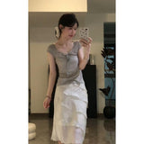 New French Temperament V-Neck Collar Slim Thin Top Design High Waist