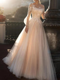 Elegant Beige Lace Upper Long Sleeve Wedding