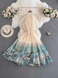 High-End Exquisite Dress Women's Summer Micro Fat Mm New National Feng Feng Eshui Ink Printing Skirt
