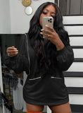 Puff Sleeves Zipper Blank Hooded